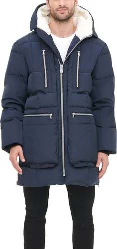 Vista 3 de Tommy Hilfiger Parka pesada acolchada con capucha Sherpa para hombre, Blanco