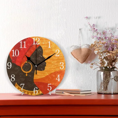 Vista 2 de senya Wall Clock African American Woman Silent Non Ticking Operated Round Easy to Read Home Office School Clock