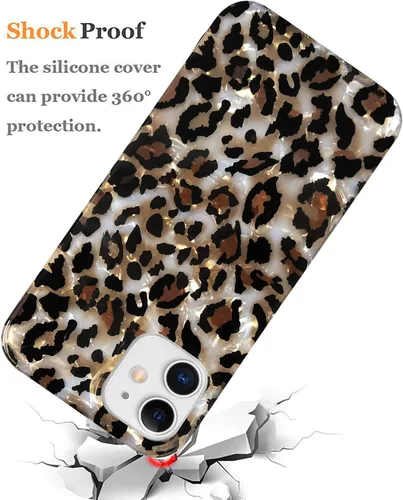Vista 3 de J.west - Funda compatible con iPhone 11 de 6.1 pulgadas, elegante y transparente, con estampado de leopardo y guepardo, diseño nacarado, de silicona
