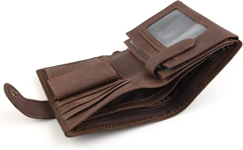 Vista 4 de TAUFE Men's Wallets, Men's Wallet Short Vintage Genuine Leather Purse First Layer Leather Vertical Leather Bag