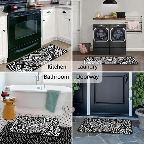 Vista 5 de Juego de 2 alfombras de cocina de mal de ojo, psicodélicas, antideslizantes, impermeables, cómodas, para decoración del hogar, sala de estar, 17 x
