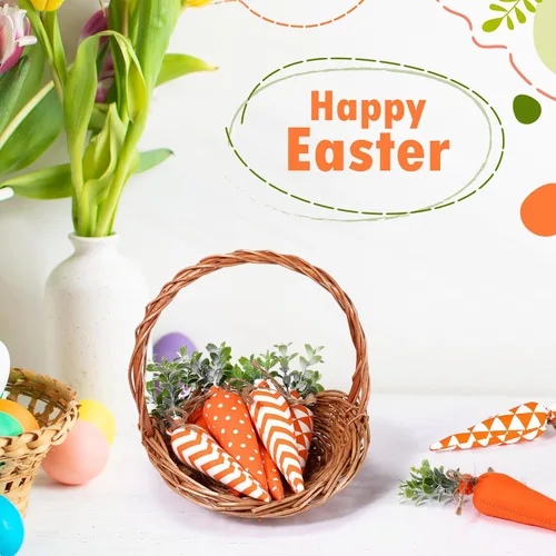 Vista 6 de Skylety Decoraciones de zanahoria de Pascua, paquete de 8 unidades, zanahorias artificiales de tela, no tejidas para rellenos de cestas de Pascua