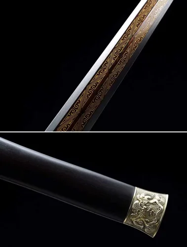 Vista 3 de LOONGSWORD - Espada china, espadas de dragón Han jian real (caldo de Damasco forjado, accesorios de latón) afilada