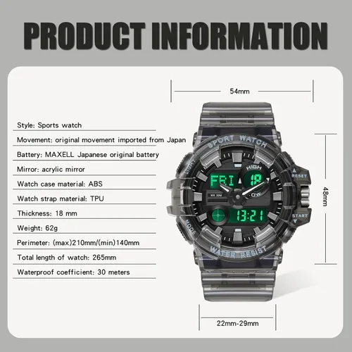 Vista 7 de Reloj para hombre, reloj analógico digital para hombre, relojes deportivos para hombre, color blanco transparente, diseño único, LED, táctico
