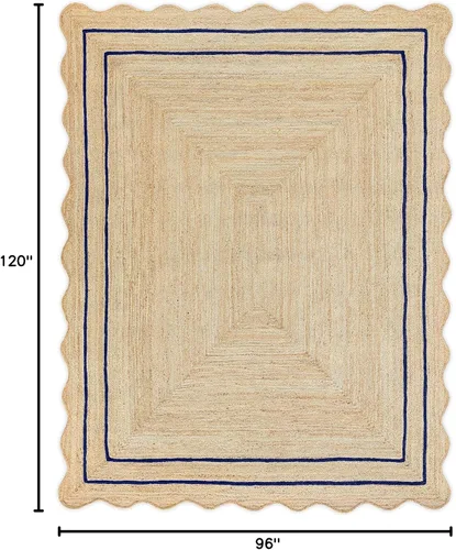 Vista 56 de Alfombra de Yute Natural Ondulada Festoneada - Corredor de Entrada Boho, Festón Estilo Granja, Blanco Roto (8'x10') Camino de entrada bohemio
