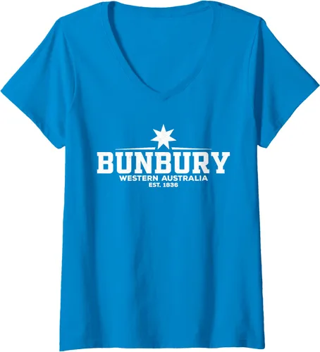 Vista 7 de Camiseta Bunbury Australia con cuello en V, Negro