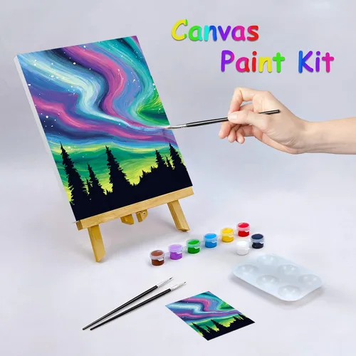 Vista 2 de Nuberlic Kit de pintura de lienzo predibujado, para adultos, sorbo y pintura, recuerdo de fiesta, actividad nocturna de cita, lienzo de 8 x 10