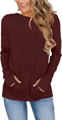Vista 7 de AUSELILY Womens Long Sleeve Drawstrings Hooded Sweatshirt With Thumb Holes 01-beige
