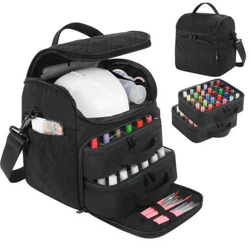 Vista 21 de FCQQYWZ Organizador de esmalte de uñas con 2 fundas desmontables con capacidad para 60 botellas y lámpara de uñas, organizadores de uñas portátiles
