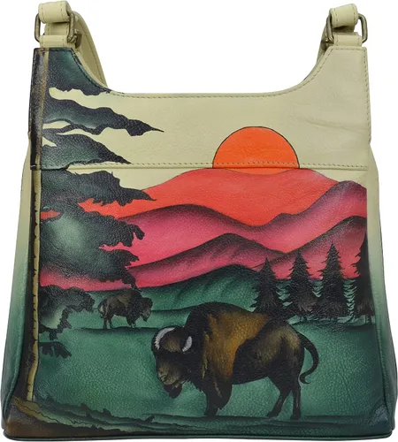 Vista 15 de Anna by Anuschka Bolso de cuero pintado a mano con triple compartimento para mujer