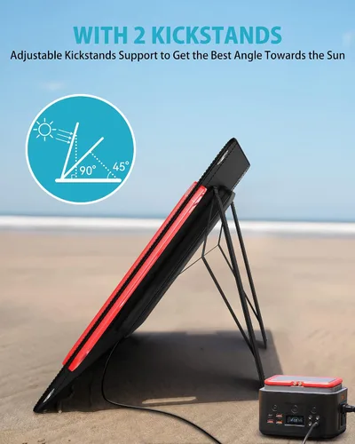 Vista 5 de ELECAENTA Panel Solar Portátil de 75W para Estación de Energía, Conversión del 24%, PD45W USB C/QC3.0, ETFE Monocristalino con Soporte Plegable IPX5