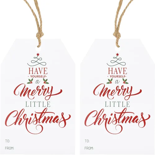 Vista 13 de Etiquetas de regalo de Navidad de Anwyll con cuerda - 50 piezas etiquetas de arco rosa feliz feliz feliz Navidad para regalos etiqueta de regalo