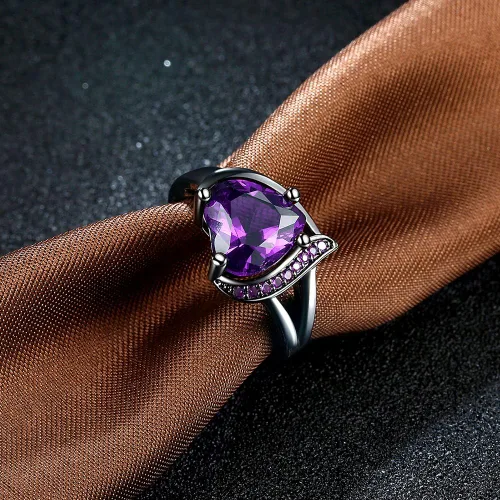 Vista 4 de QOBEBOTA Anillo romántico de compromiso chapado en oro de 18 quilates, anillos de eternidad con incrustaciones de corazón rojo, circonita cúbica