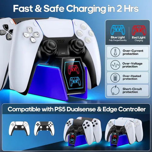 Vista 2 de Controller Charger Station Compatible with Play 5 Faceplates Edge & Dual Controller, 9 Lightings P 5 Accessories Charging Station, P 5 Dock Stand