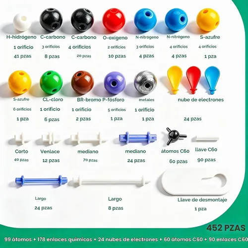 Vista 2 de EXBEPE Kit de modelo molecular de química 452 piezas con C60, conjunto de ciencia educativa Aprendizaje Química Átomos, Vínculos y Estructuras