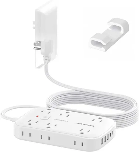 Vista 15 de Regleta de alimentación beige con puertos USB, cable de extensión plano de 5 pies, cable de extensión decorativo de 1625 W con 8 tomas de corriente