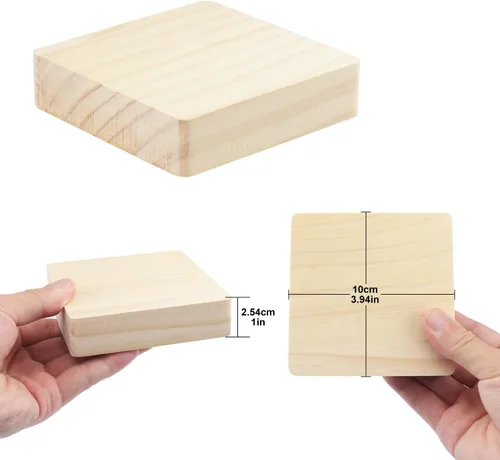 Vista 2 de Paquete de 26 bloques de madera de 4 x 4 x 1 pulgada para manualidades, cuadrados de madera sin terminar de 4 pulgadas, perfectos para proyectos