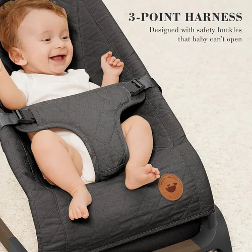 Vista 3 de ANGELBLISS Bouncer para bebés, asiento inflable portátil para bebés, asiento hinchable con tela de algodón, vibraciones naturales (antracita)