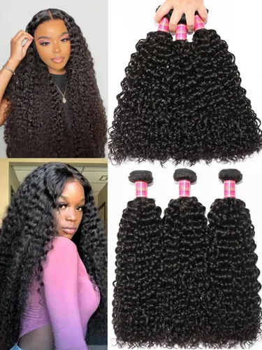 Vista 2 de Nadula Cabello humano rizado malasio, 3 paquetes de 12 10 8 pulgadas, 100% sin procesar virgen Jerry extensiones de trama de cabello humano rizado