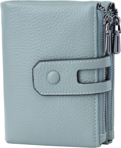 Vista 11 de Bveyzi - Billetera pequeña de cuero suave para mujer con bloqueo RFID, tarjetero para damas con doble bolsillo con cremallera