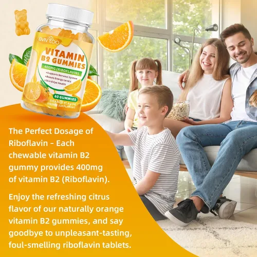 Vista 7 de Gomitas de vitamina B2 – Riboflavina de 400 mg para niños y adultos, alivio de la migraña y alivio del dolor de cabeza, veganas, sin azúcar, sabor