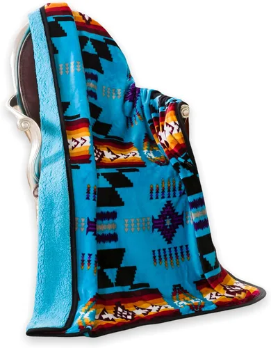 Vista 12 de Southwest Design - Manta con forro de sherpa (estampado Navajo) 16112 color negro