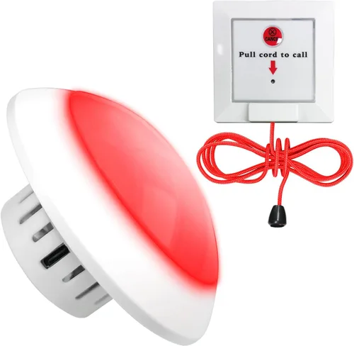 Vista 8 de Botón inalámbrico de llamada de emergencia para ancianos, alarma de cable de extracción de baño con luz estroboscópica, 1 receptor de atención
