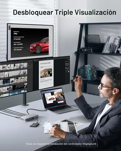Vista 3 de Estación de acoplamiento Anker 10-en-1 USB C, estación de acoplamiento Displaylink con Dual HDMI y DisplayPort para laptops Windows, MacBook Air/Pro