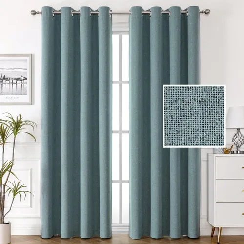 Vista 12 de H.VERSAILTEX Cortinas de lino 100% opacas, cortinas térmicas para sala de estar, cortinas de arpillera texturizadas con ojales de lino de doble