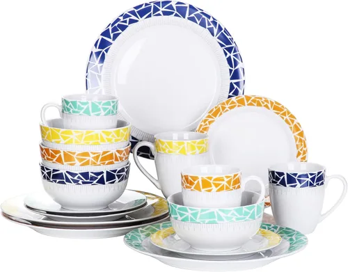 Vista 13 de VEWEET Annie - Vajilla de porcelana para 6 personas, 30 piezas, con platos y tazones, incluyendo cena, postre, sopa, tazas y platillos