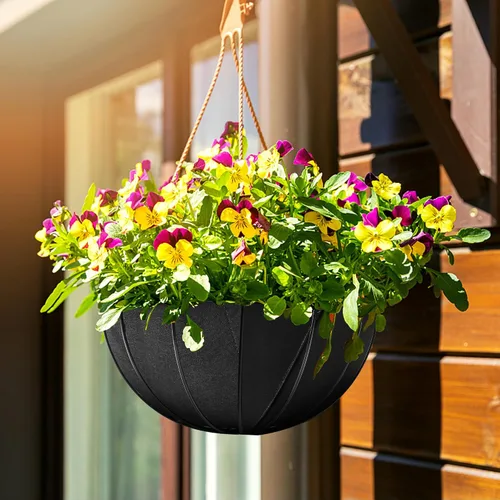 Vista 6 de Adnee 4 piezas de 16 pulgadas de tela para macetas de flores de fieltro, cesta colgante de fibra para jardín, maceta colgante de pared, maceta