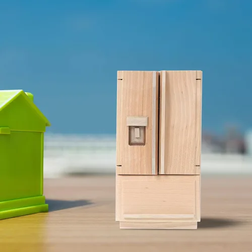 Vista 9 de BESPORTBLE Miniatura de madera de casa de muñecas nevera sin pintar Mini modelo de nevera para casa de muñecas Cocina Escena Decoración Refrigerador