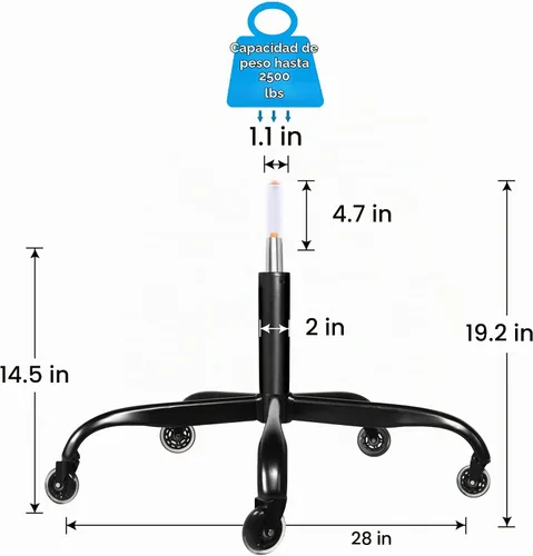 Vista 3 de Frassie Silla de oficina de 28 pulgadas, base de metal, repuesto para silla de computadora resistente, parte de base con 5 ruedas, 1 cilindro