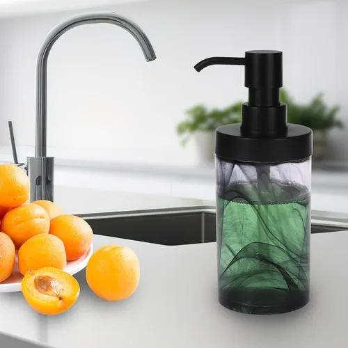 Vista 7 de Dispensador de jabón, dispensador de jabón de manos de vidrio abierto de 12.5 onzas, dispensador de jabón de manos para baño y cocina, dispensador