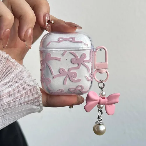 Vista 2 de Linda funda para Airpod de 2ª generación para diseño de lazo femenino, diseño de moda, diseño estético a prueba de golpes, funda para auriculares