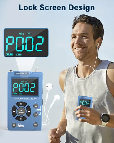 Vista 6 de Greadio Radio AM FM portátil con reproductor de MP3, la mejor radio de bolsillo de recepción, pantalla LCD grande y fácil de usar, estéreo de 6