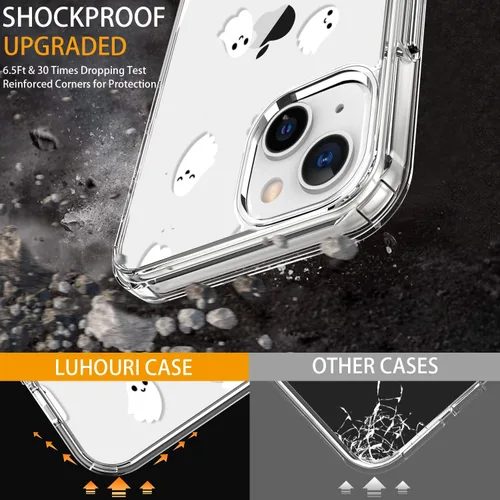 Vista 3 de LUHOURI Funda para iPhone 15 Plus con protector de pantalla, acrílico transparente Funda protectora de carga inalámbrica, ajuste delgado, diseños