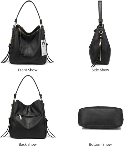Vista 7 de Realer Bolsos Hobo para mujer, de piel sintética, bolso grande con borla, Hobo
