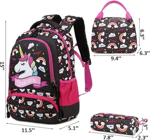 Vista 63 de Juego de mochila para niñas y adolescentes, mochila escolar para niños con bolsa para el almuerzo, estuche para lápices, mochilas escolares