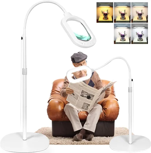 Vista 9 de Lupa grande con luz y soporte, lente de vidrio real óptico rectangular de 10X, lámpara de pie de lupa de cuello de cisne ajustable en altura, 5