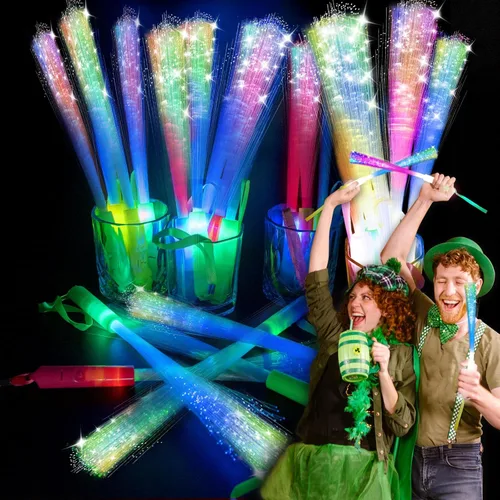 Vista 8 de SHQDD 100 varitas de fibra brillante, varitas de luz LED, suministros de fiesta que brillan en la oscuridad, varitas de fibra óptica, palos