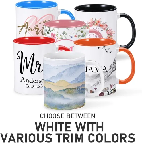 Vista 4 de Taza de café personalizada con imagen, texto y nombre, tazas personalizadas por ambos lados de 11 onzas, taza de café personalizada regalos