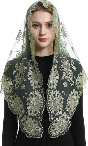Vista 3 de Bozidol Iglesia Mantilla - Velo Católico Con Triángulo Sagrado Virgen Bordado - Velo Capilla Masa Tradicional