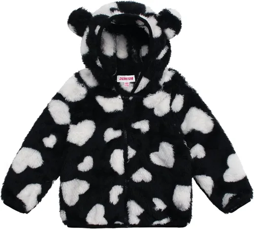 Vista 41 de Chaqueta con capucha de forro polar con cremallera para niñas y niños pequeños, abrigo de osito cálido de invierno Negro