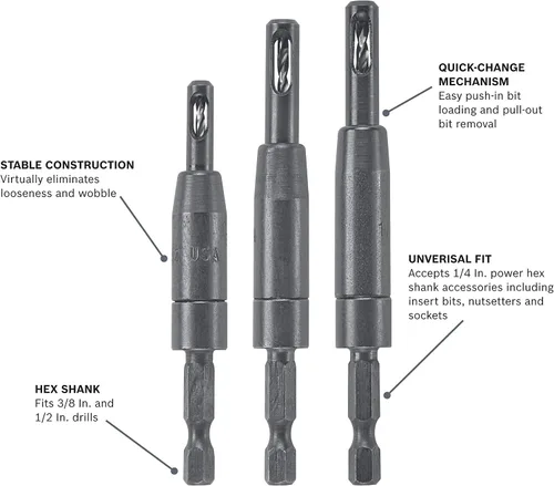 Vista 2 de Bosch CC2430 Clic-Change 1/4 in. Self-Centering Drill Bit Assortment (3-Piece)