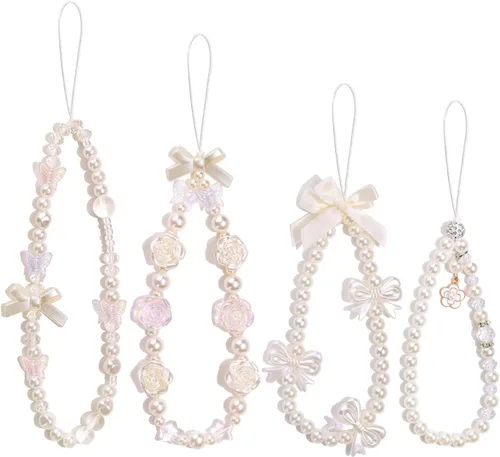 Vista 12 de 4 piezas de lindos encantos para teléfono con estilo Y2K, correa de muñeca para celular con cuentas brillantes, oso, cruz, corazón, accesorios