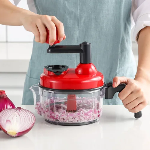 Vista 8 de Geedel Picadora manual de alimentos, procesador manual rápido de verduras, fácil de limpiar, batidora giratoria para cebolla, ajo, ensalada, salsa