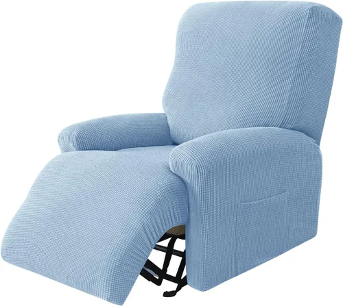 Vista 19 de Funda elástica de jacquard para silla reclinable, funda de sofá de poliéster de 4 piezas con bolsillo lateral, lavable a máquina