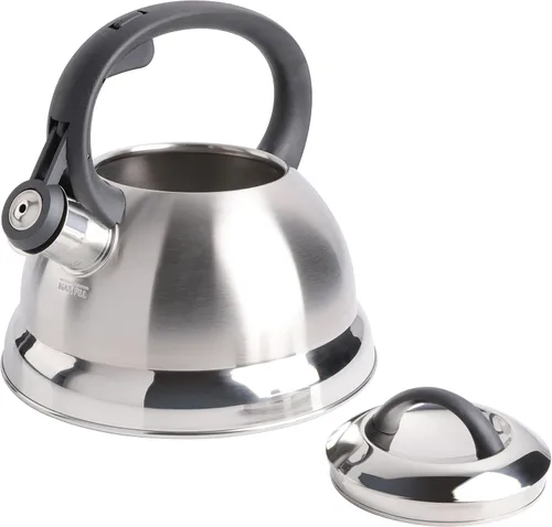 Vista 4 de Hervidor de agua para té con silbido Mr. Coffee 91407.02 Flintshire, de acero inoxidable, 1.75 qt, Plateado Satén cepillado