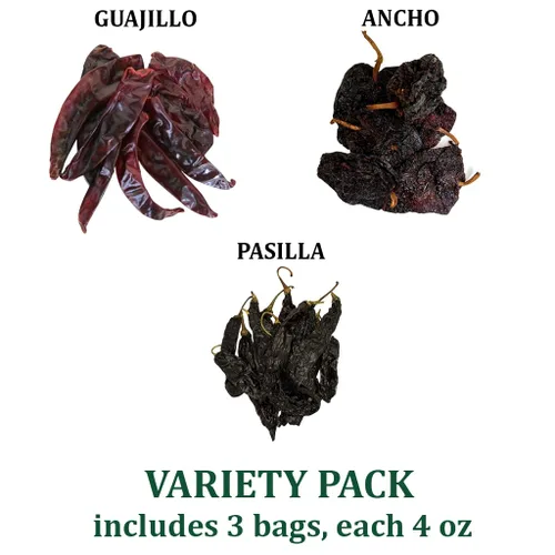Vista 2 de Paquete de 3 chiles secos Guajillo Ancho Pasilla 4 onzas cada una perfecta para recetas mexicanas, salsas, topos y birria